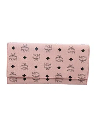 Pre-owned Mcm Visetos Leather Continental Wallet In Pink