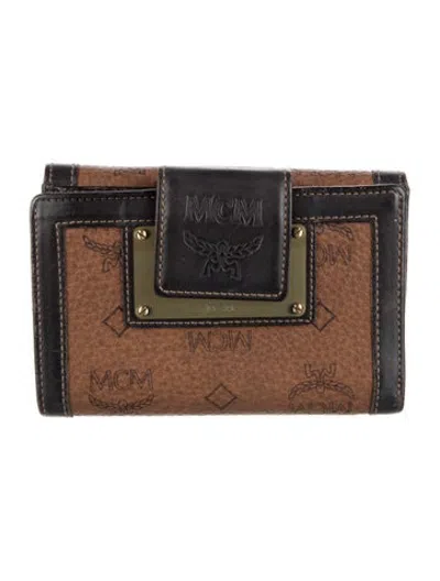 Pre-owned Mcm Visetos Leather French Purse In Brown