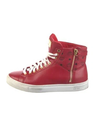 Pre-owned Mcm Visetos Leather Sneakers In Black/red/white