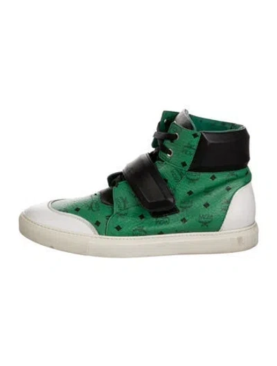 Pre-owned Mcm Visetos Leather Sneakers In Green