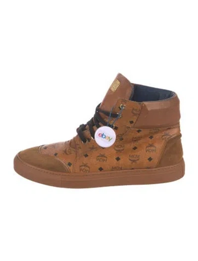 Pre-owned Mcm Visetos Leather Sneakers In Neutral