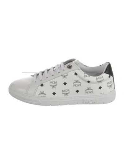 Pre-owned Mcm Visetos Leather Sneakers In White