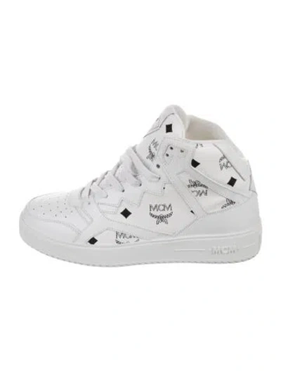 Pre-owned Mcm Visetos Leather Sneakers In White