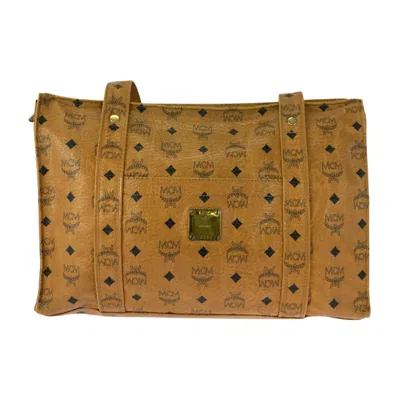 Mcm Visetos Leather Tote Shoulder Bag Camel Gold In Brown