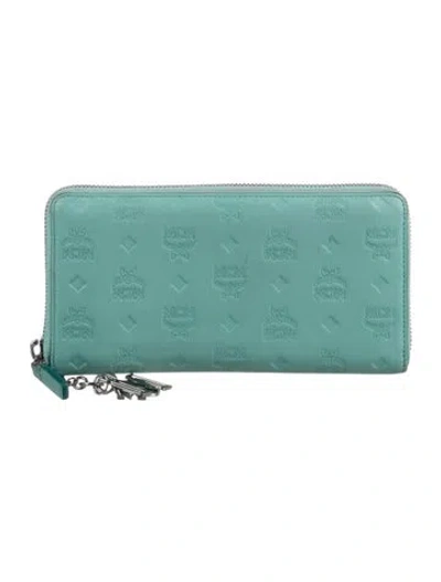 Pre-owned Mcm Visetos Leather Wallet In Blue