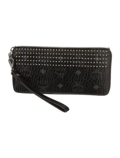 Pre-owned Mcm Visetos Leather Wristlet In Black