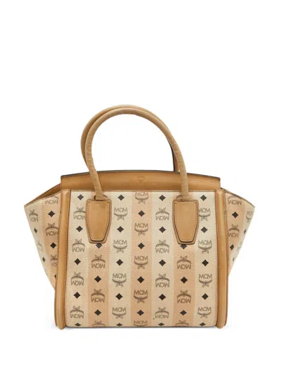 Pre-owned Mcm Visetos Leather-trim Tote Bag In Neutrals