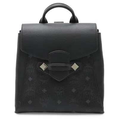 Mcm Visetos Logo Backpack Coated Canvas Leather In Black