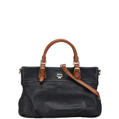 Mcm Visetos Logo Leather 2way Shoulder Handbag In Black