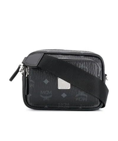 Mcm Visetos Logo Plaque Crossbody Bag In Black