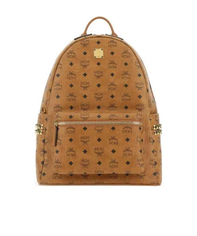 Mcm Visetos Logo-print Stark Studded Backpack In Orange