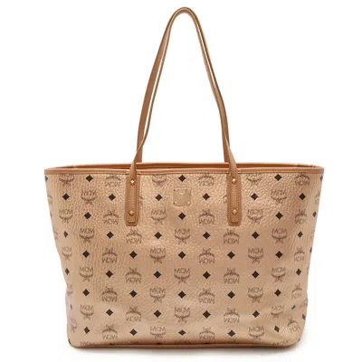 Mcm Visetos Logo Tote Bag Metallic Pink In Neutral
