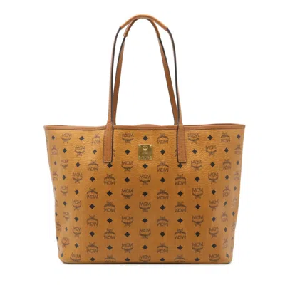 Mcm Visetos Logo Tote Bag Pvc Leather In Brown