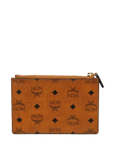 Pre-owned Mcm Visetos Logo-details Coin Purse In Brown