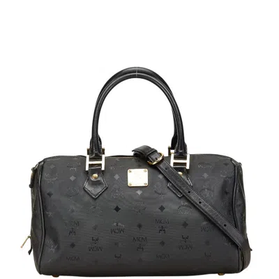 Mcm Visetos Logogram Nylon Leather 2way Bag In Black