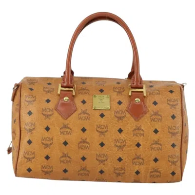 Pre-owned Mcm Visetos Logogramme Handbag Canvas And Leather Brown Canvas Travel Bag Bag ()