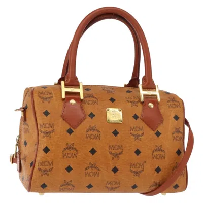 Pre-owned Mcm Visetos Logogramme Handbag Canvas And Leather Canvas Handbag () In Brown