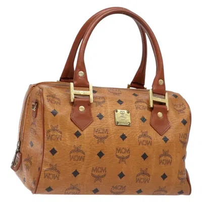 Pre-owned Mcm Visetos Logogramme Handbag Canvas And Leather Pvc Handbag () In Brown