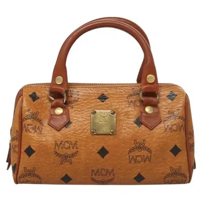Pre-owned Mcm Visetos Logogramme Handbag Canvas And Leather Pvc Handbag () In Brown