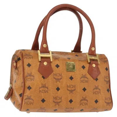 Pre-owned Mcm Visetos Logogramme Handbag Canvas And Leather Pvc Handbag () In Brown