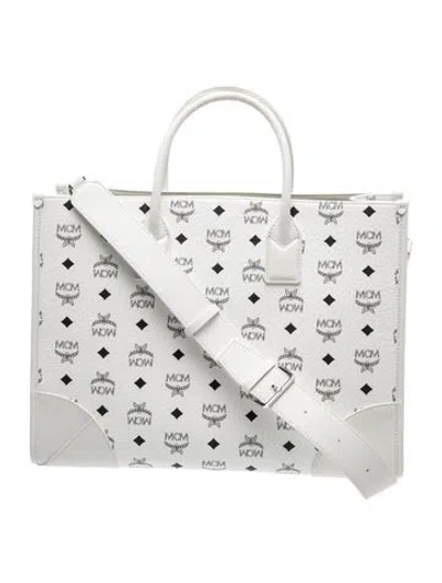 Pre-owned Mcm Visetos Messenger Bag In White