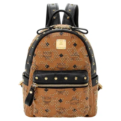 Pre-owned Mcm Visetos Mini Studded Backpack In Brown