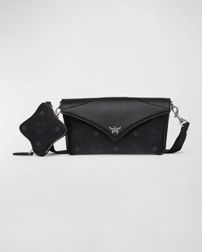 Mcm Visetos Monogram Flat Pouch Shoulder Bag In Black