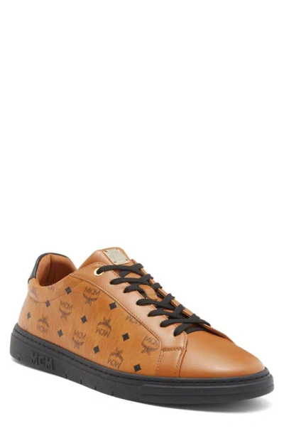 Mcm Terrain Lo Sneakers In Maxi Visetos In Cognac
