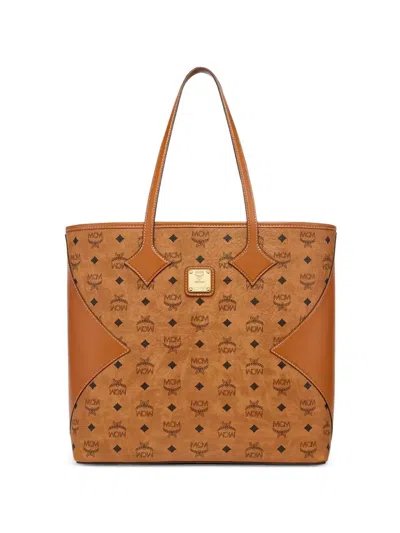 Mcm Visetos Monogram-print Tote Bag In Brown