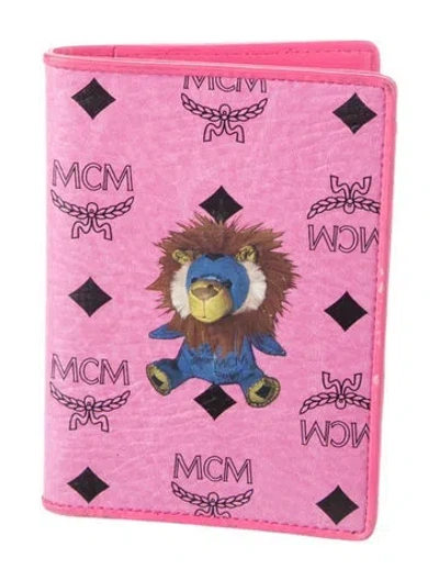 Pre-owned Mcm Visetos Passport Holder Printed Bifold Wallet In Pink