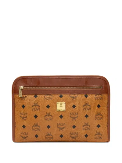 Pre-owned Mcm Visetos Portfolio Clutch Bag In Brown