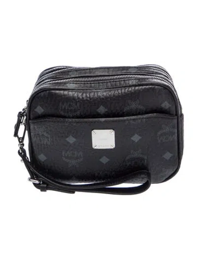 Pre-owned Mcm Visetos Pouch In Black/grey