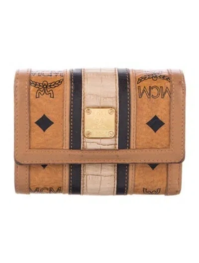 Pre-owned Mcm Visetos Printed Compact Wallet In Brown