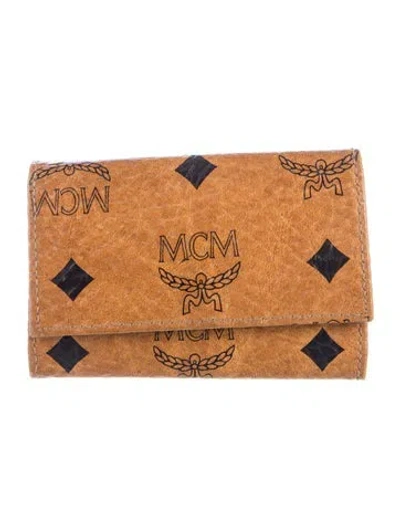 Pre-owned Mcm Visetos Printed Compact Wallet In Brown