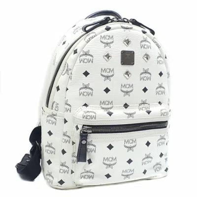 Pre-owned Mcm Visetos Pvc Leather Backpack () In White