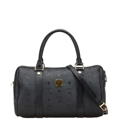 Pre-owned Mcm Visetos Pvc Leather Boston Bag Shoulder Bag () In Black