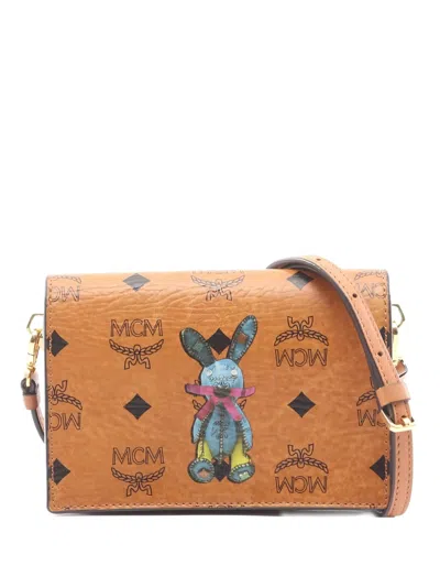 Pre-owned Mcm Visetos Rabbit Shoulder Bag In Brown