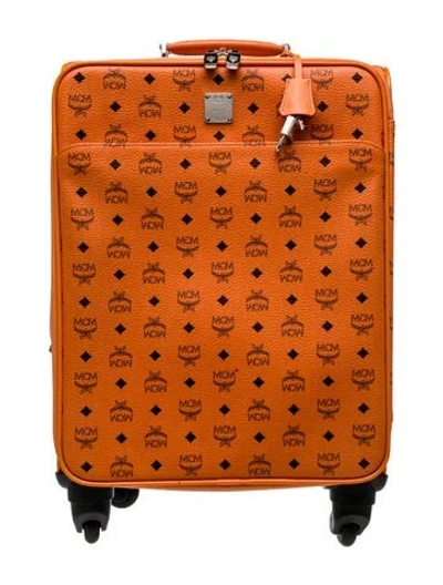 Pre-owned Mcm Visetos Rolling Suitcase In Orange