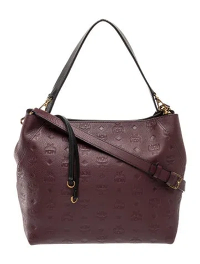 Pre-owned Mcm Visetos Shoulder Bag In Burgundy