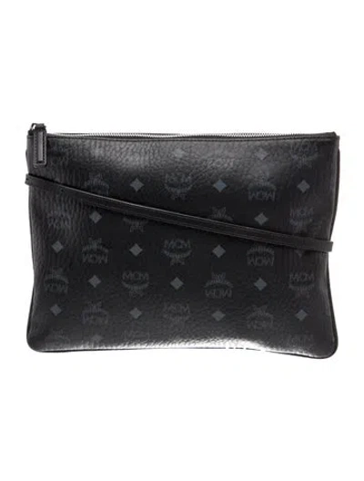 Pre-owned Mcm Visetos Shoulder Bag Medium In Black