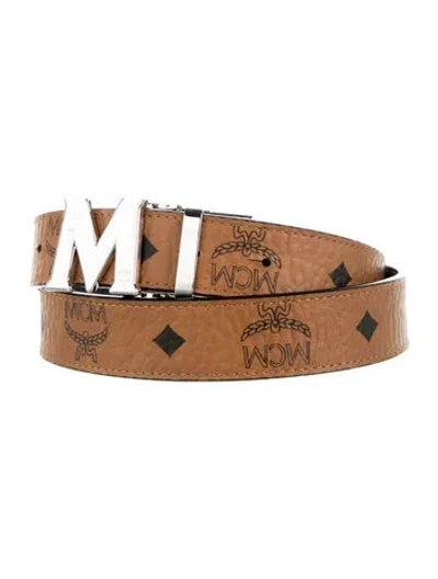 Pre-owned Mcm Visetos Skinny Belt In Brown