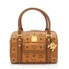 Mcm Visetos Small Boston Bag In Brown