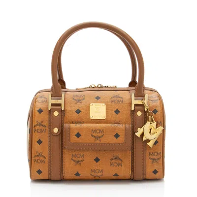 Mcm Visetos Small Boston Bag In Brown