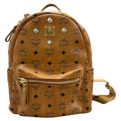 Mcm Visetos Studded Backpack Brown Gold