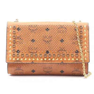 Mcm Visetos Studded Shoulder Bag Brown