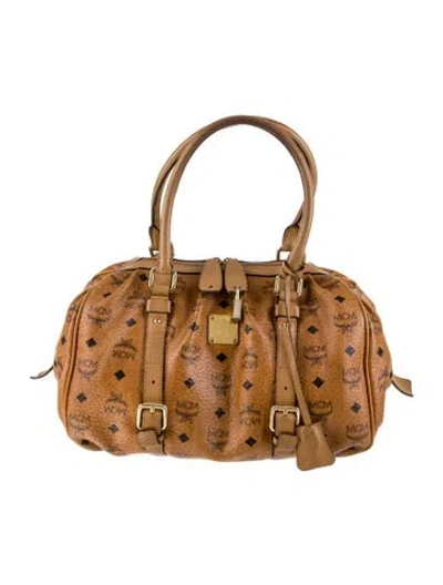 Pre-owned Mcm Visetos Top Handle Bag In Brown