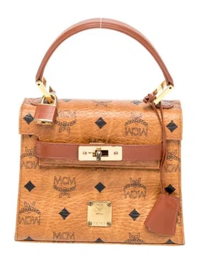 Pre-owned Mcm Visetos Top Handle Bag In Brown