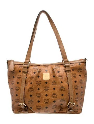 Pre-owned Mcm Visetos Top Handle Bag In Brown