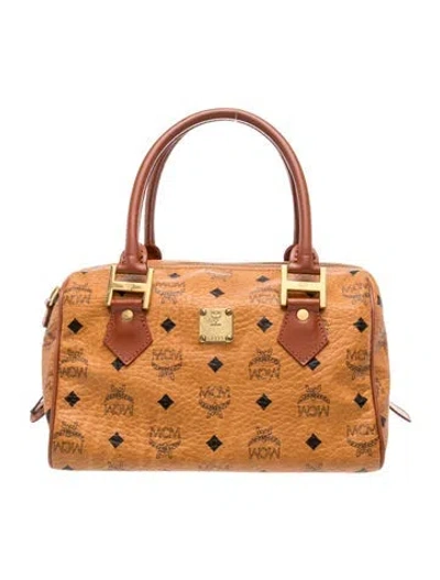 Pre-owned Mcm Visetos Top Handle Bag In Brown