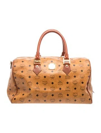 Pre-owned Mcm Visetos Top Handle Bag In Brown